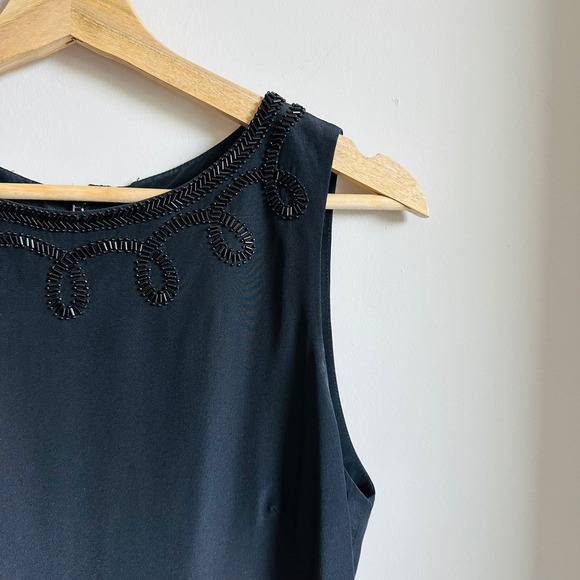 Vintage 90s Y2K Laura Ashley Black Silk Mini Pencil Dress Size 8 Beaded Neckline - Picture 3 of 9